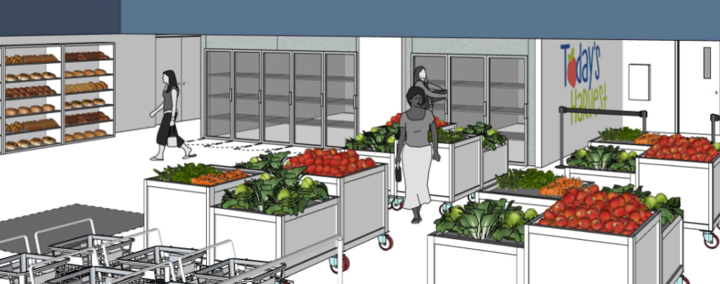 architect's drawing of the new market space and the coolers and freezers we're seeking to build.